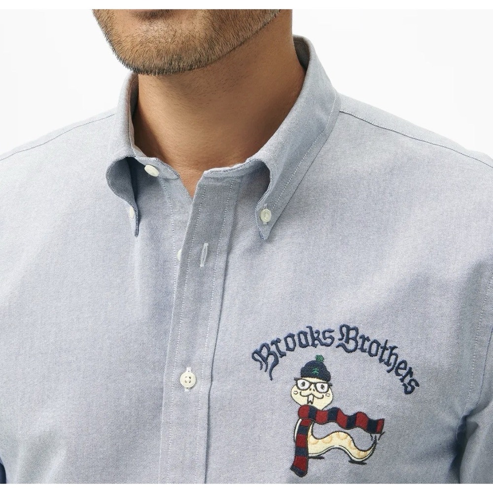 NEW BROOKS BROTHERS Lunar New Year Dragon Oxford Shirt Blue Slim Fit 2XL